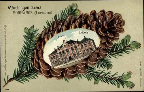 Präge Tannenzapfen Litho Morhange Mörchingen Elsaß Moselle, Schule