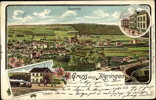 Litho Algrange Algringen Lothringen Moselle, Totalansicht, Bahnhof, Gleisseite