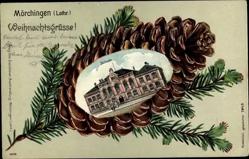 Präge Tannenzapfen Litho Morhange Mörchingen Elsaß Moselle, Schule