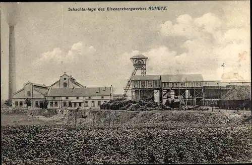 Ak Aumetz Lothringen Moselle, Schachtanlage des Eisenerzbergwerkes