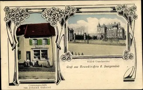 Jugendstil Ak Neunkirchen bei Sarreguemines Saargemünd Lothringen Moselle, Schloss Utzschneider