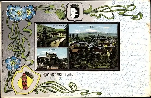 Wappen Litho Rohrbach lès Bitche Lothringen Moselle, Totalansicht, Bahnhof