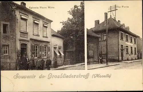 Ak Großbliederstroff Lothringen Moselle, Epicerie, Post