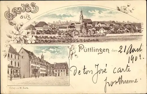 Litho Püttlingen Puttelange Moselle, Panorama, Marktplatz