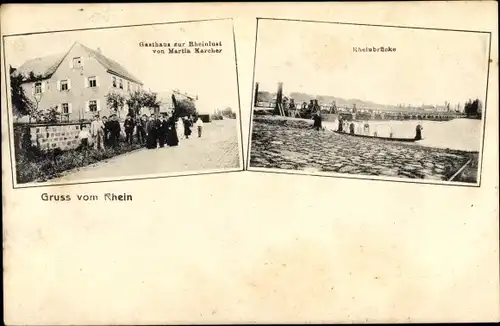 Ak Neufreistett Freistett Rheinau in Baden, Gasthaus zur Rheinlust, Rheinbrücke