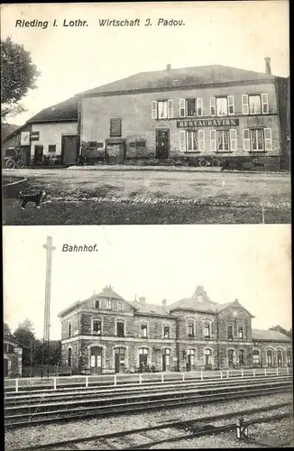 Ak Réding Rieding Lothringen Moselle, Bahnhof, Gleisseite, Wirtschaft