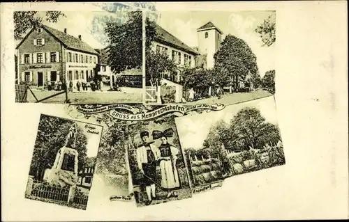 Ak Memprechtshofen Rheinau in Baden, Kriegerdenkmal, Tracht, Gasthaus