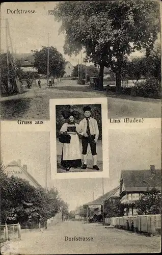 Ak Linx Rheinau in Baden, Dorfstraße, Paar in Trachten