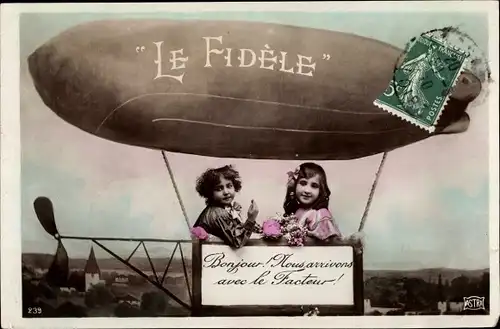 Ak Le Fidele, Kinder in einem Luftschiff, Fotomontage