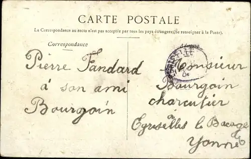 Ak Porte Bonheur, zwei Schweine springen über einen Jungen