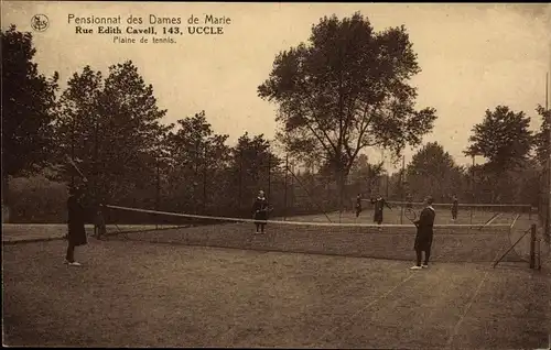 Ak Uccle Ukkel Brüssel, Pensionnat des Dames de Marie, Rue Edith Cavell, Tennisplatz