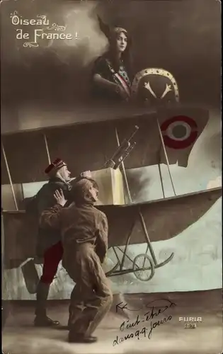 Ak Oiseau de France, Französisches Kampfflugzeug, Patriotik