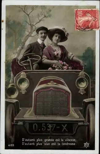 Ak Mann und Frau in einem Automobil, Fotomontage