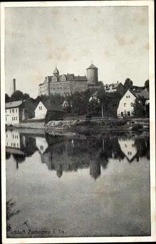 Ak Zschopau im Erzgebirge Sachsen, Blick über das Wasser zum Schloss
