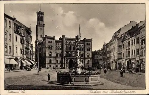 Ak Zittau, Marktplatz, Rathaus, Rolandsbrunnen