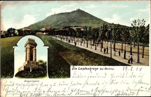 Ak Görlitz in der Lausitz,  Landeskrone, Bismarcksäule, Allee