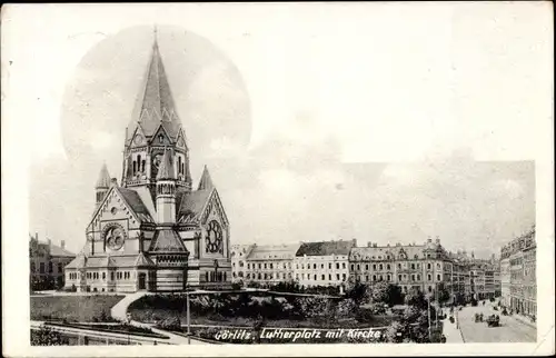 Ak Görlitz in der Lausitz, Lutherplatz mit Kirche