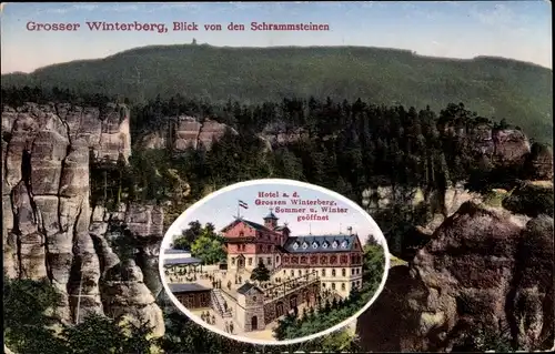 Ak Ostrau Bad Schandau Sächsische Schweiz, Hotel Großer Winterberg, Blick von den Schrammsteinen