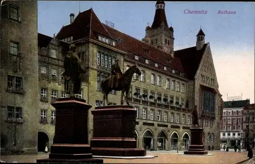 Ak Chemnitz in Sachsen, Rathaus, Denkmäler