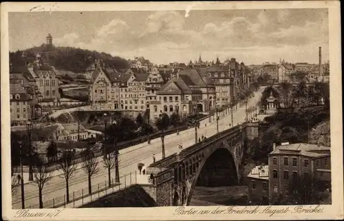 Ak Plauen im Vogtland, Partie an der Friedrich August-Brücke