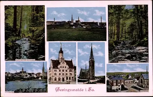 Ak Geringswalde Sachsen, Partien aus dem Wald, Ortsansichten, Kirche, Rathaus