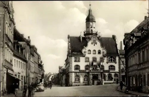 Ak Geringswalde Sachsen, Markt und Rathaus, Turmuhr