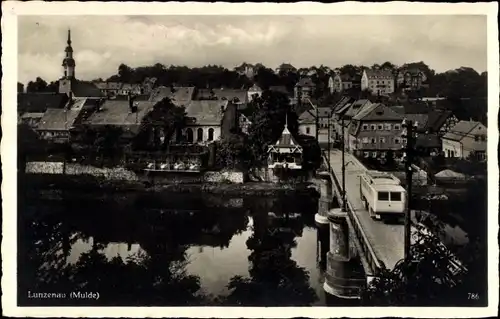 Ak Lunzenau in Sachsen, Teilansicht, Brücke, Bus