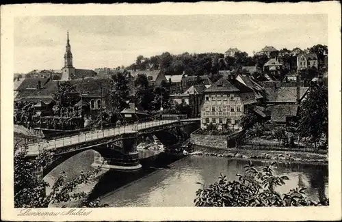 Ak Lunzenau in Sachsen, Stadtbild mit Brücke