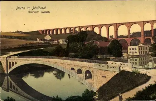 Ak Göhren Wechselburg in Sachsen, Göhrener Brücke, Viadukt, Partie im Muldetal