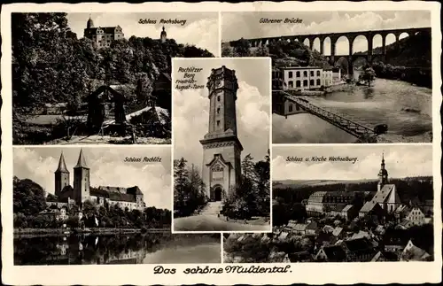 Ak Wechselburg in Sachsen, Schloss, Kirche, Schloss Rochlitz, Rochlitzer Berg, Göhrener Brücke