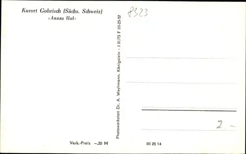 Ak Gohrisch Sächsische Schweiz, Hotel und Restaurant Annas Hof