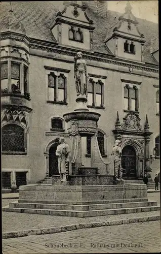 Ak Schönebeck an der Elbe im Salzlandkreis, Rathaus mit Denkmal