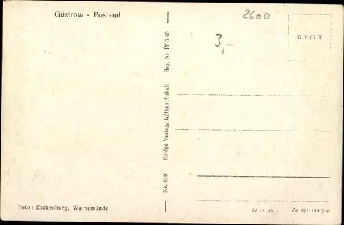 Ak Güstrow in Mecklenburg, Postamt, Straßenansicht