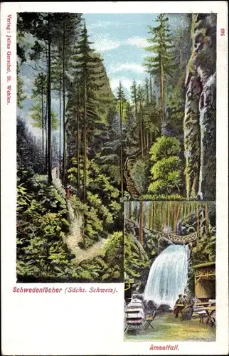 Ak Rathen an der Elbe Sächsische Schweiz, Amselfall, Schwedenlöcher