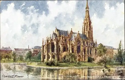 Künstler Ak Flower, Charles, Stuttgart, Johanneskirche, Feuersee, Tuck 653 B