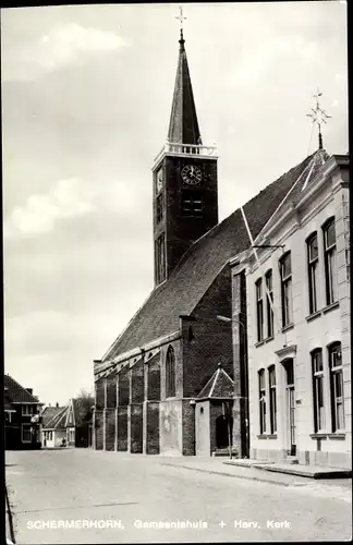 Ak Schermerhorn Nordholland Niederlande, Gemeentehuis, Herv. Kerk