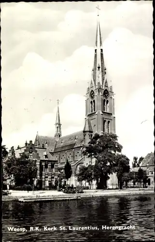 Ak Weesp Nordholland, R. K. Kerk St. Laurentius, Herengracht