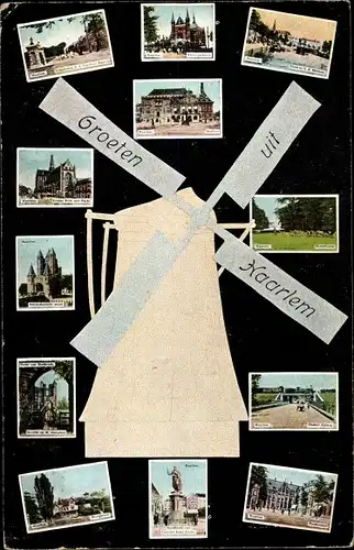 Ak Haarlem Nordholland Niederlande, Denkmal, Schloss, Windmühle