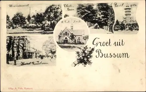 Ak Bussum Nordholland Niederlande, Vlietlaan, Paviljoen, Hotel Rooseboom, Kerk