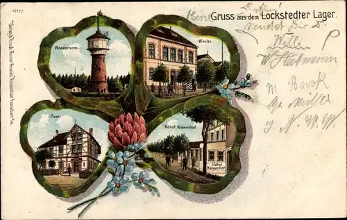 Kleeblatt Litho Lockstedt in Holstein, Lockstedter Lager, Wache, Wasserturm, Post, Hotel Kaiserhof