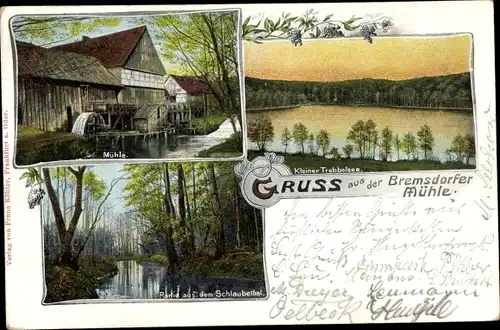 Ak Bremsdorf Schlaubetal Brandenburg, Bremsdorfer Mühle, Kleiner Trebbelsee
