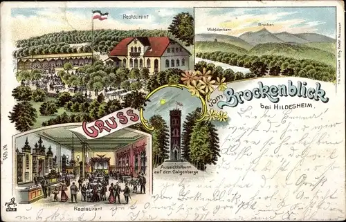 Litho Hildesheim in Niedersachsen, Restaurant Brockenblick, Aussichtsturm Galgenberg