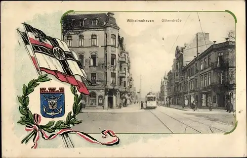 Wappen Ak Wilhelmshaven an der Nordsee, Gökerstraße, Straßenbahn