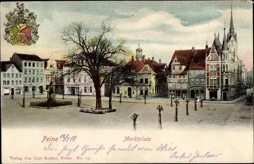 Ak Peine in Niedersachsen, Marktplatz, Wappen