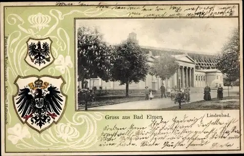 Präge Wappen Ak Bad Elmen Salzelmen Schönebeck an der Elbe, Lindenbad