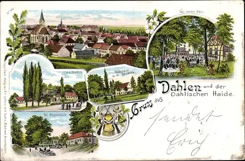 Litho Dahlen in Sachsen, Das weiße Haus, Waldschänke, Hospitalhütte, Rathaus