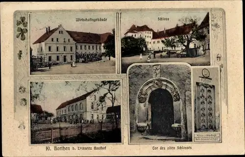 Ak Klein Borthen Dohna in Sachsen, Gasthof, Schloss, Wirtschaftsgebäude, Schlosstor