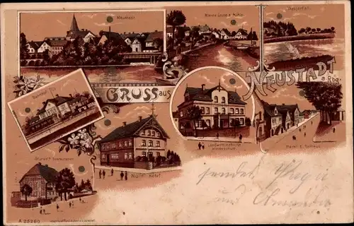 Sonnenschein Litho Neustadt am Rübenberge, Bahnhof, Markt, Rathaus, Landwirtschaftl. Winterschule