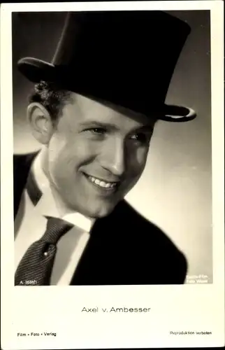 Ak Schauspieler Axel von Ambesser, Portrait, Zylinder