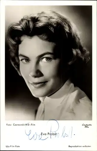 Ak Schauspielerin Eva Probst, Portrait, Autogramm